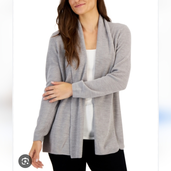 Karen Scott XL Gray/White Knit Shawl Collar Open Cardigan - Picture 1 of 7